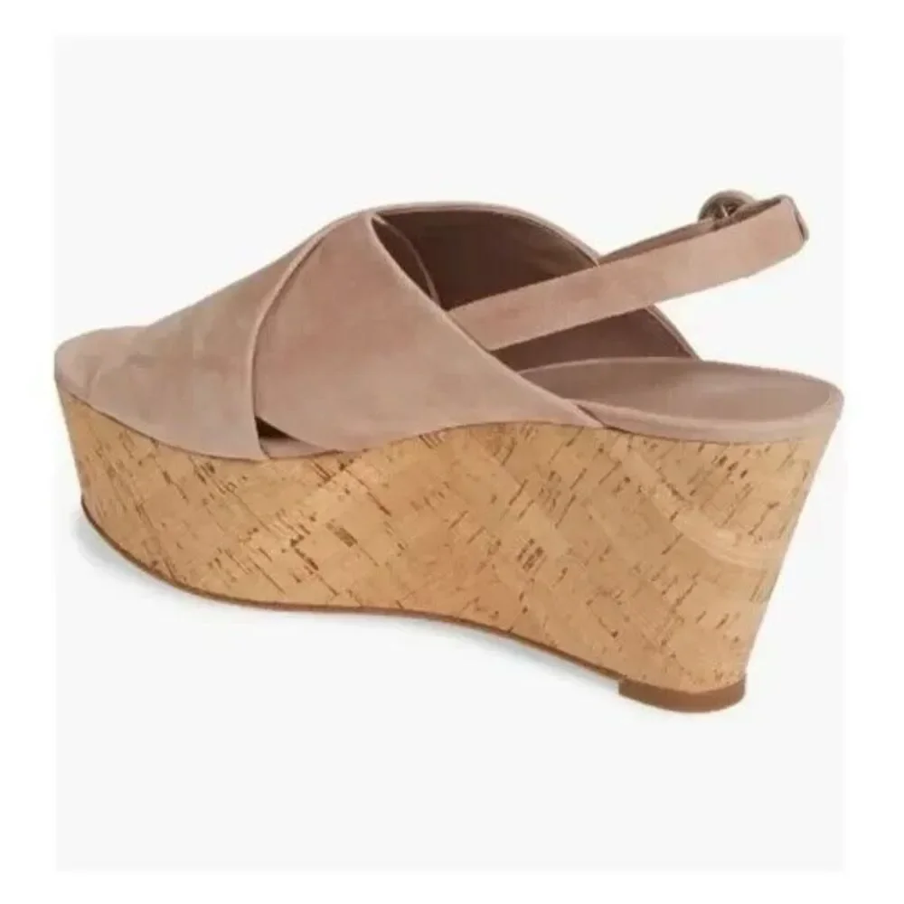 Diane von Furstenberg Juno Suede Slingback Wedge Sandals Beige Women's Size 10 M